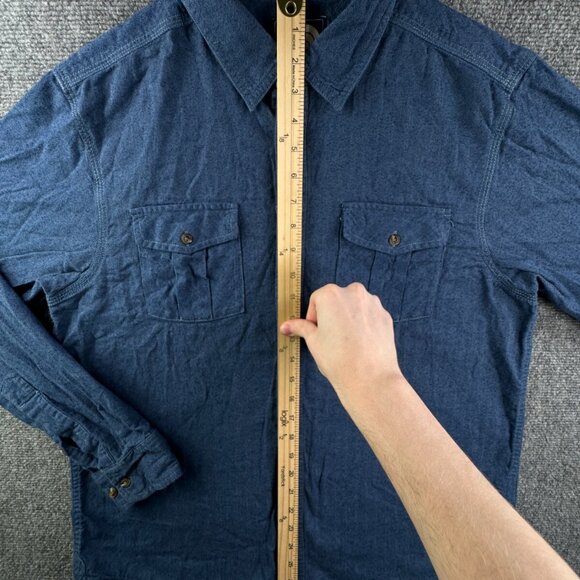 The North Face Shirt Mens Large Blue Herringbone Long Sleeve Button Up Flannel - Picture 2 of 12